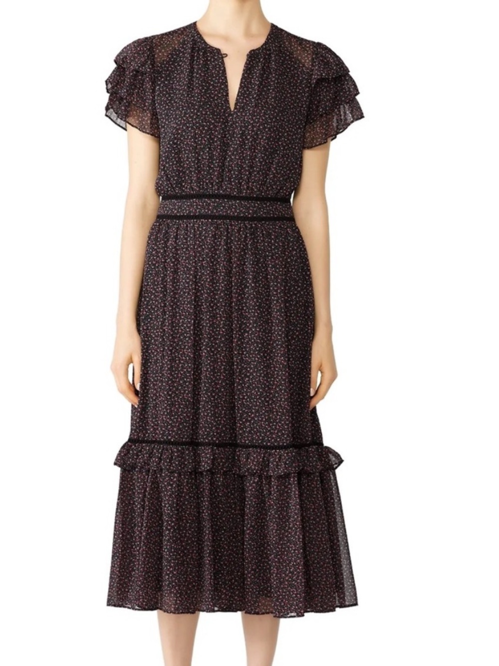 Rebecca Minkoff Patricia Ruffle Floral Midi Dress Size XS